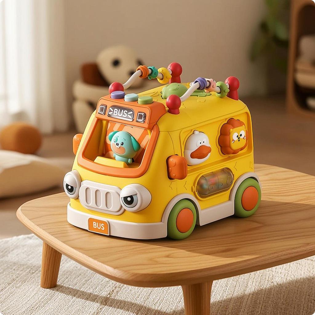 Bus Toy with Activity Rails Interactive Multifunctional Educational for Young Children,