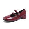 Fashion Spring Autumn Women Double Buckle Mary Janes Shoes Patent Leather Dress Lolita Shoes High Heels Pumps Retro Ladies tabi Shoes