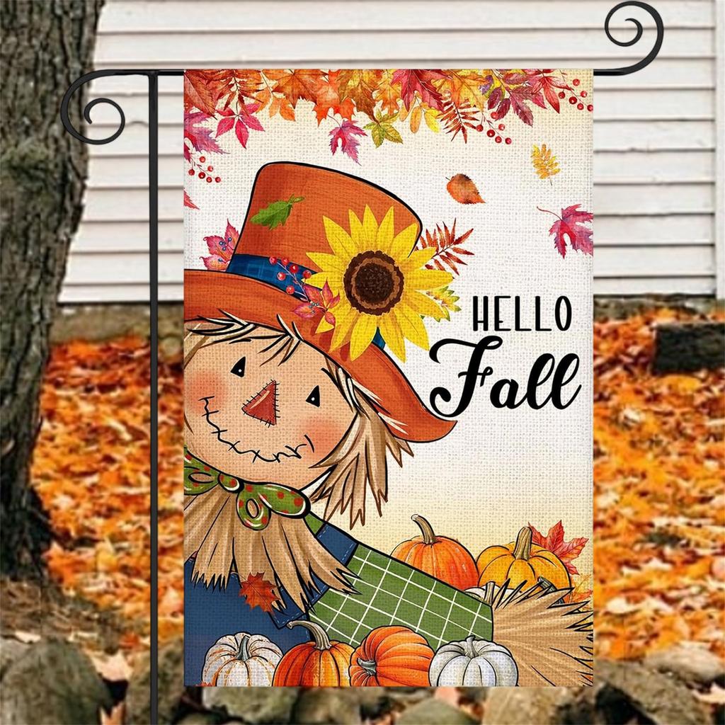 Autumn Harvest Garden Flag Double Sided Pumpkin Patch Scarecrow Sunflower Print Flag Seasonal Decor for Outdoor Yard Lawn Patio