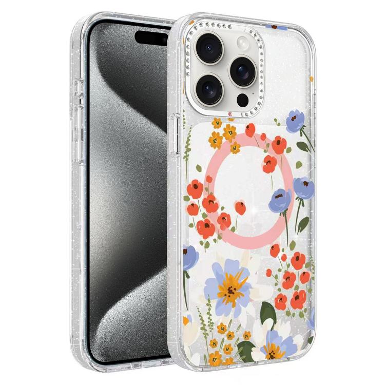 Flower Pattern IMD Glitter Magnetic Phone Case