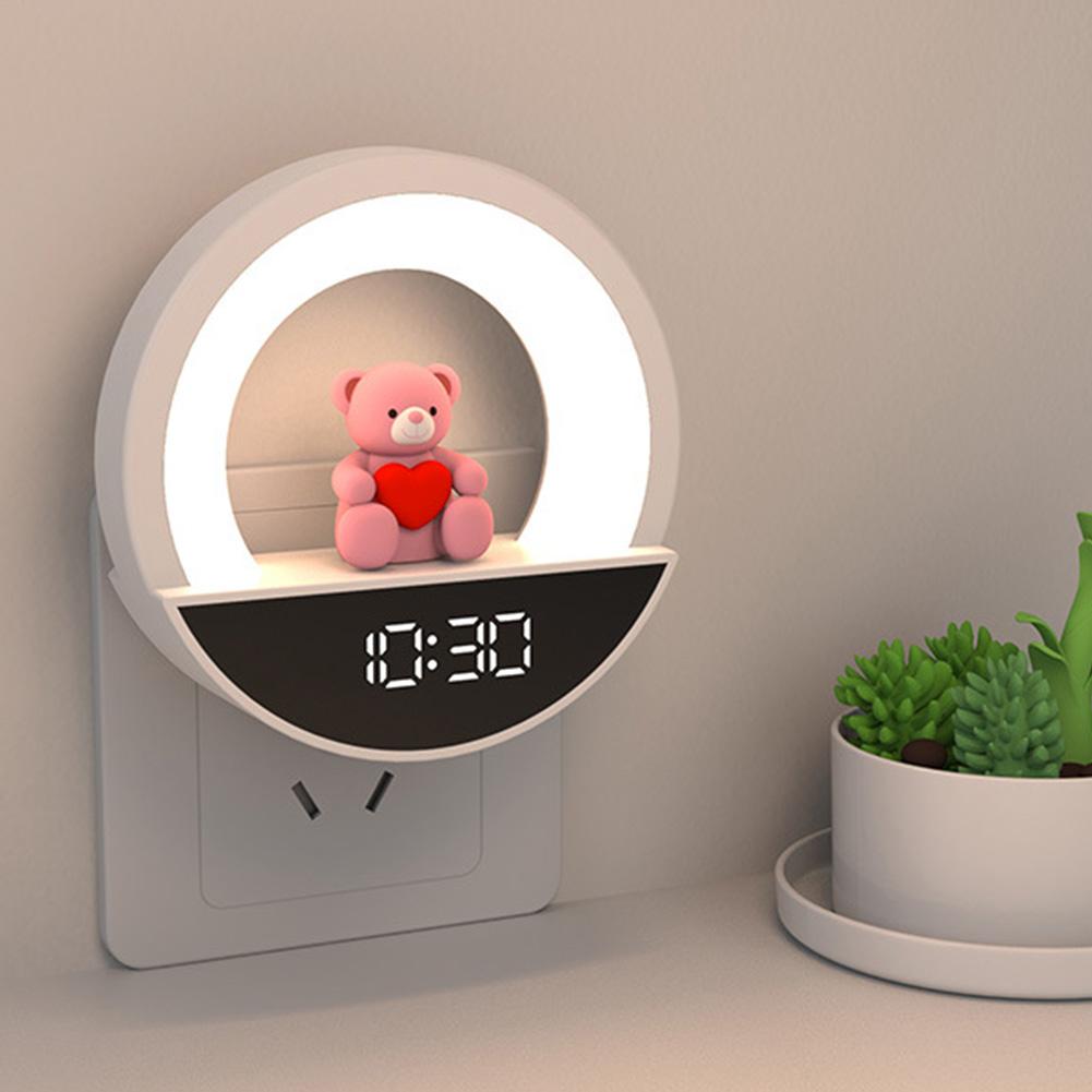LED Bear Night Light Dimmable Wall Light with Remote Control Plug In Sleeping Light Cute Atmosphere Light for Children