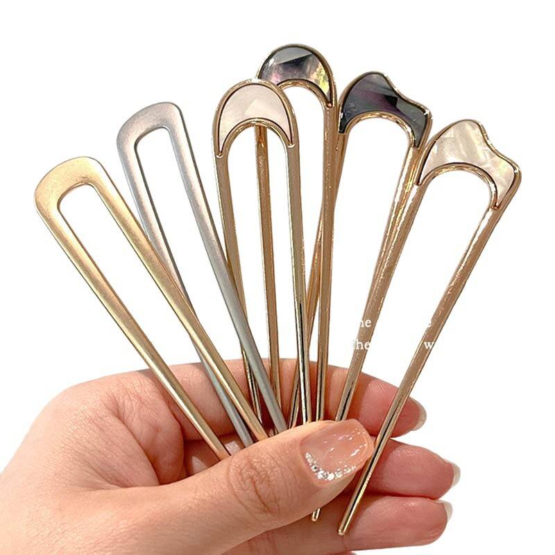 U-Shaped Hair Fork Metal Gold Shell Hairpin Geometric Headwear Hair Sticks Women Girls Hair Accessories