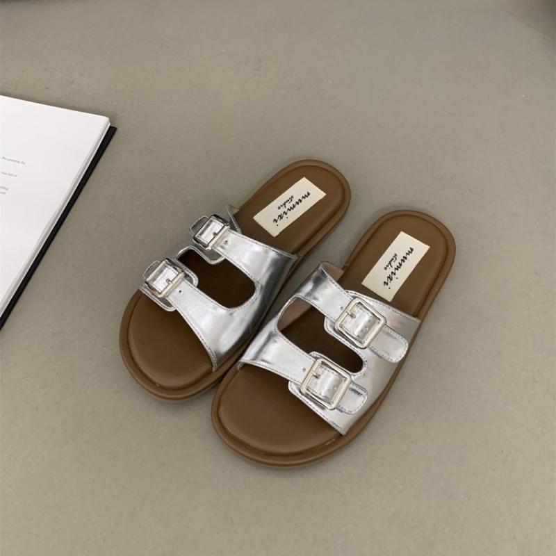 Luxury Women's Flat Slippers Adjustable Buckle Simple Sandals Fashion Trendy Beach Slippers for Women Home Mute Non-slip Sandals