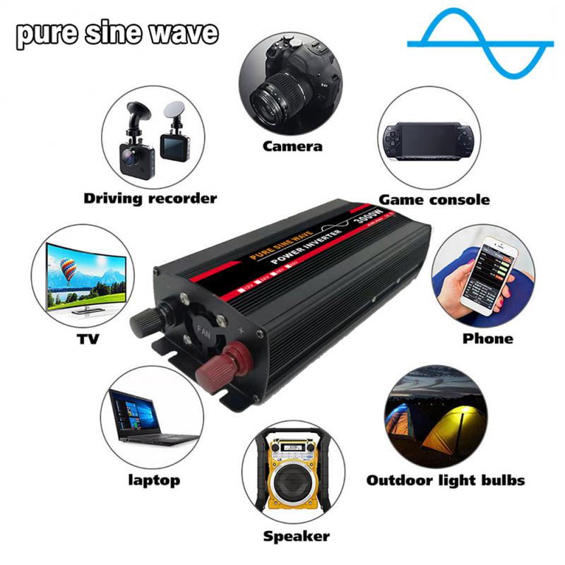 Pure Sine Wave Inverter 1000W 1600W 2000W DC 12V 220V 50Hz Power Inverter EU plug Home Car Converter Solar Energy