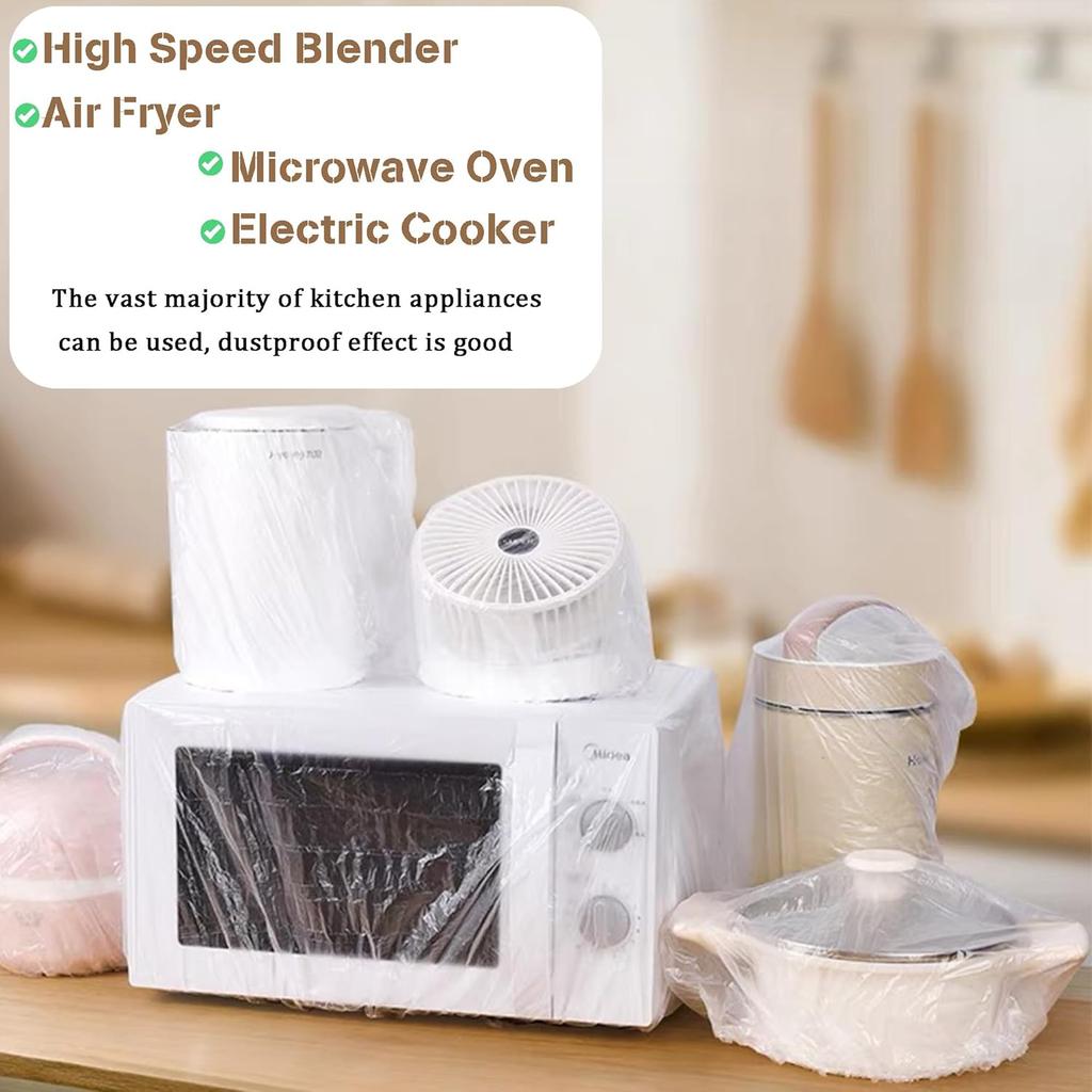 60 Clear Appliance Covers Thick Disposable Dust Protectors with Elastic for Small Kitchen Appliances Oven Pressure Cooker Toaster Air Fryer Pot