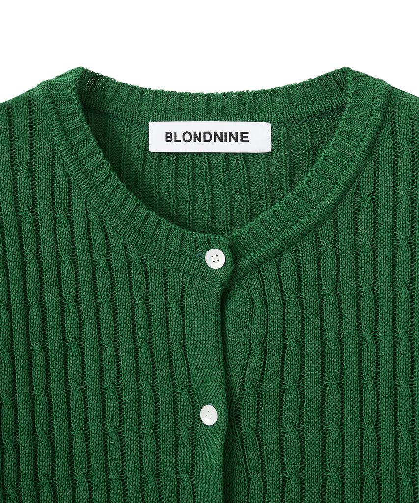 BLOND9 Cable Short Sleeve Knit Cardigan_Green