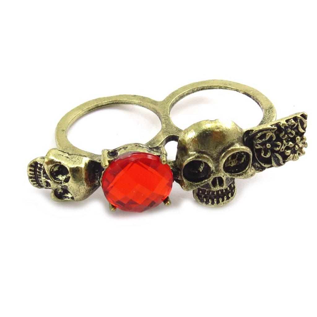 Les Trésors De Lily [K1911] - Golden Red Double 'Skull' Ring