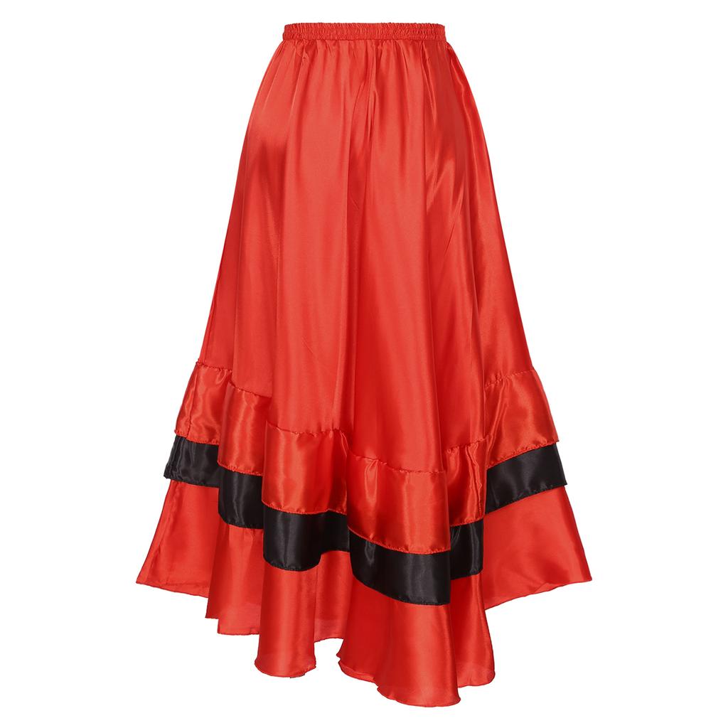 Womens Flamenco Dance Skirt Tiered Ruffles Wide Hemline Ballroom Dancing Skirt Carnival Stage Performance Costume