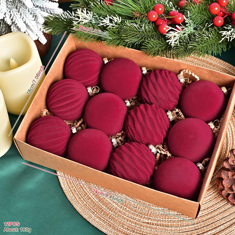 

12pcs Velvet Christmas Balls 6cm Velvet Christmas Balls Tree Decor Breakable Shatterproof Decor Decoration For Winter Party червоний