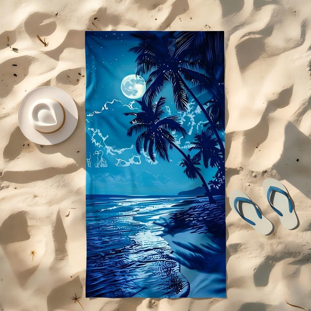 1pc Moonlit Coconut Shadow Beach Pattern Beach Towel, Quick-Drying High Absorbent, Perfect for Beach & Pool Daily Use