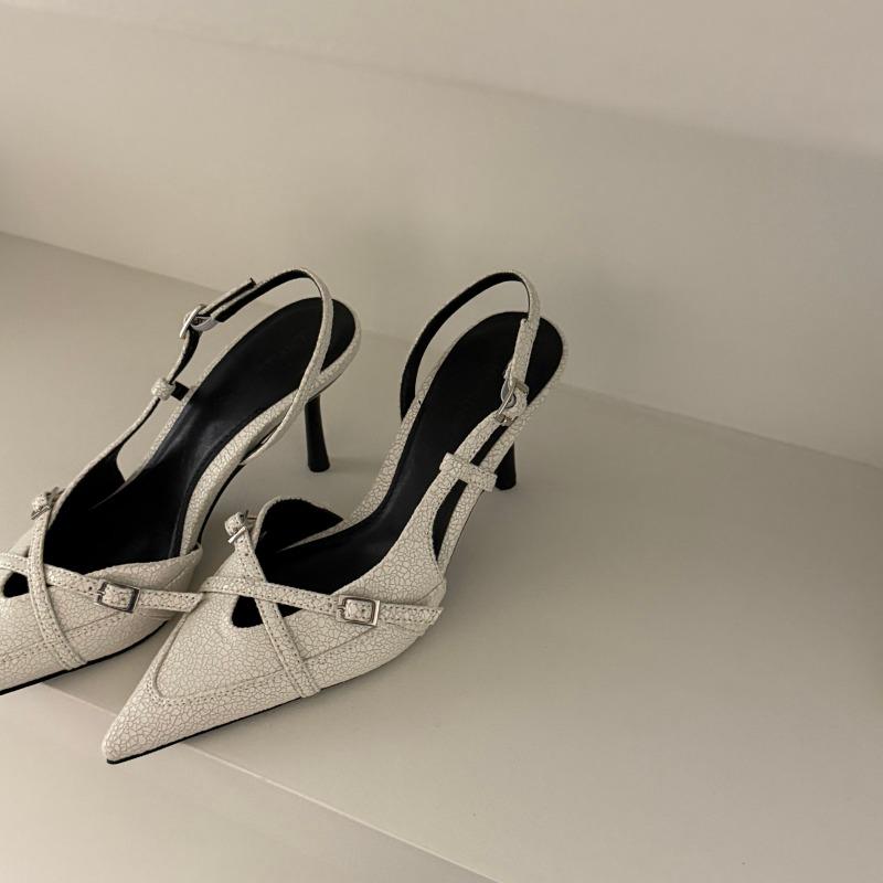 Fashion Low Sandals Woman Leather Open Shoes Heel Suit Female Beige Low-heeled Stiletto Spring Closed Retro Fashion 2025 Comfort High