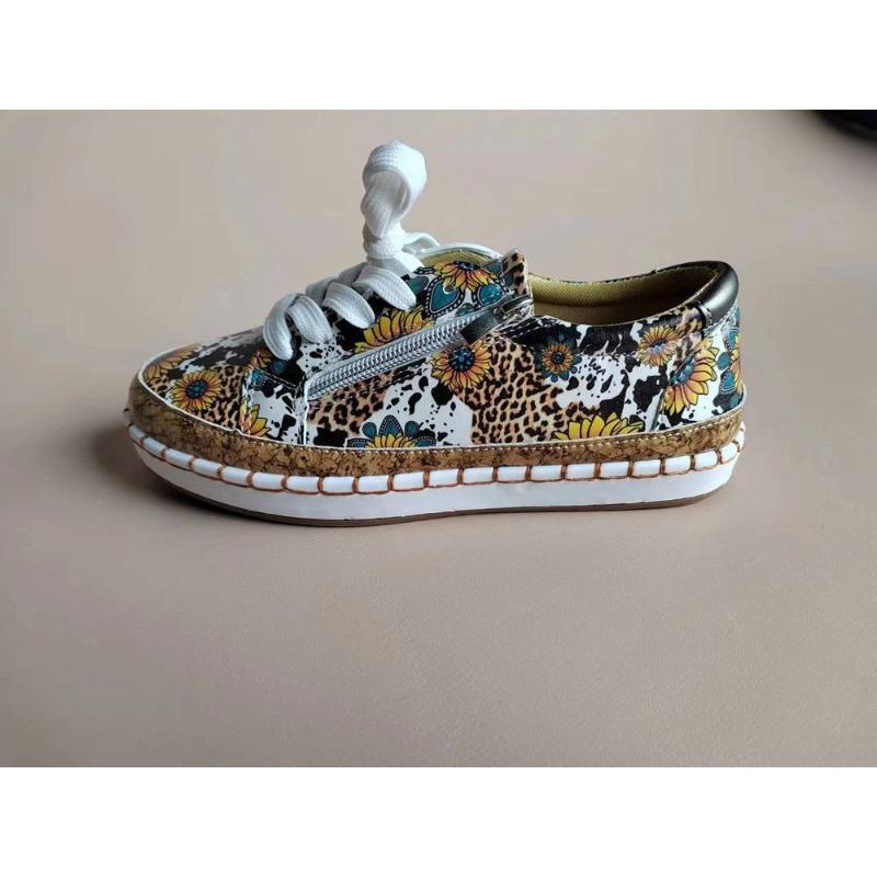 Large size color matching printing lace-up flat-soled single shoes for women's 20 new shallow casual parrot board shoes
