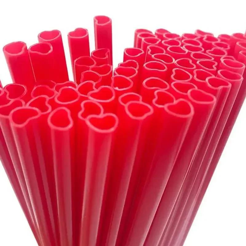 10pcs/set PP Material Love Heart Straw Drinking Straw Supplies Accessories Pink Red Color Outdoor Party Straw Separate Package
