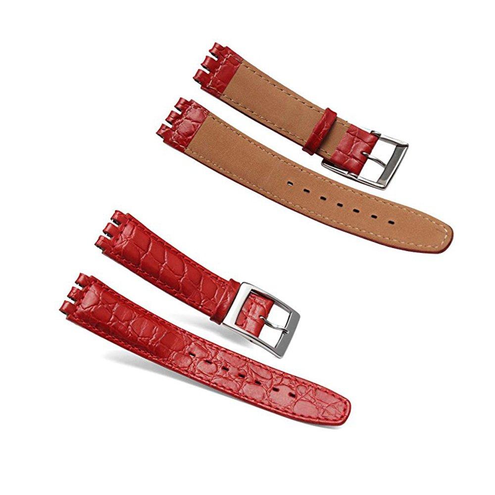 Chocoman Swatch Genuine Leather Watch Waterproof 3 Spring Spring Bar and Strap, 17mm/19mm Band, [Includes Bars, Remover, Box]
