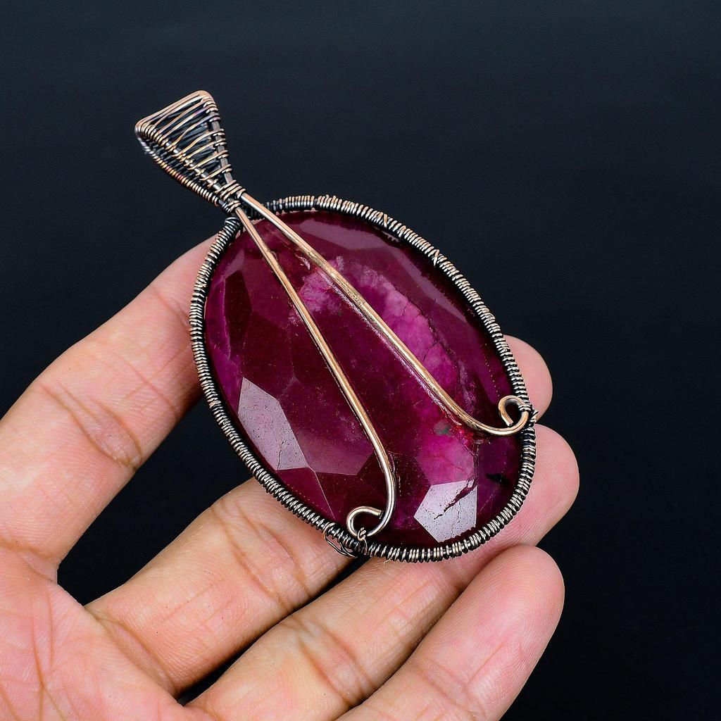 Tree Of Life Ruby Pendant, 999 Copper Wire Wrap Pendant Gemstone Jewelry, Handmade Pendant Amazing Jewelry, Gift For Her