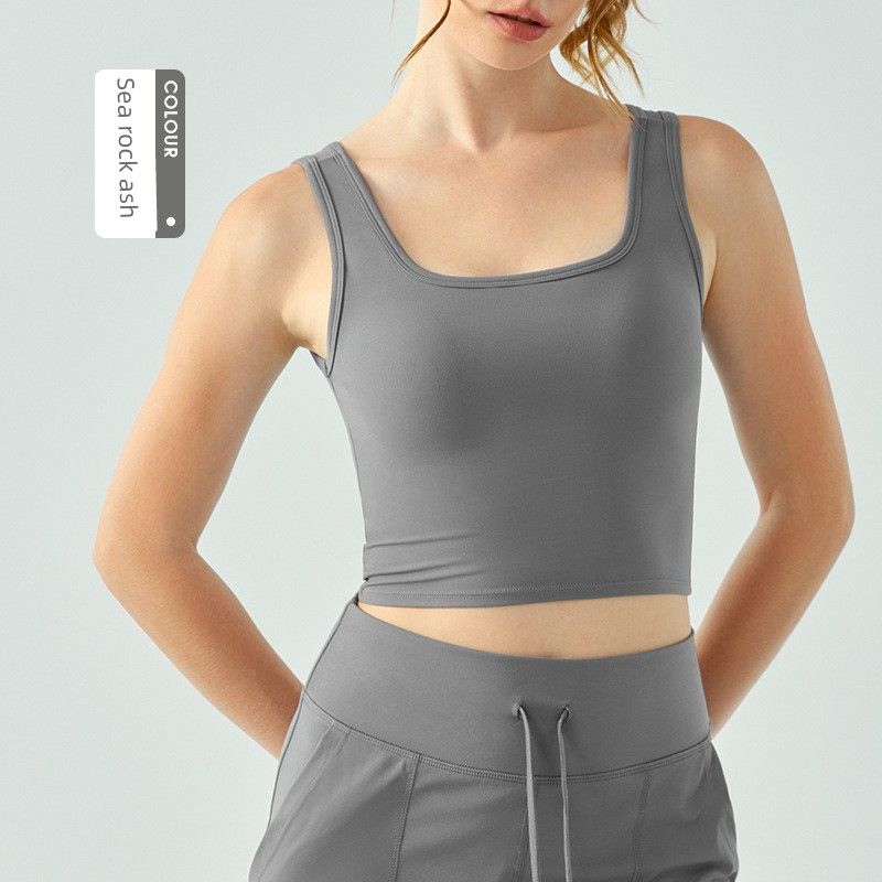 Foreign Trade Cross Beauty Back Sports Bra Women Half Fixed Cup Outer Wear All-Match Yoga Vest Tight Slimming Workout Clothes