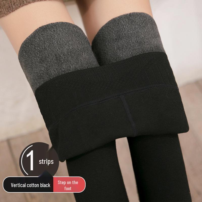 Women's High-Waisted Gray Velvet Leggings: Slimming, Warm, Vertical Stripes for Autumn/Winter.