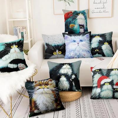 Bunter Kissenbezug mit Cartoon-Katze-Aufdruck, Heimdekoration, Malerei, Kissen, dekoratives Dekor, Sofaüberwurf