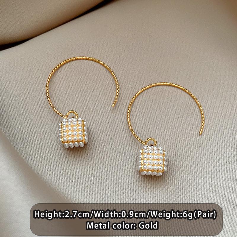 

2026 New Design Pearl Cube Pendant Hanging Earrings for Women and Girls Wedding Parties Unusual Ear Jewelry Fashion Accessories