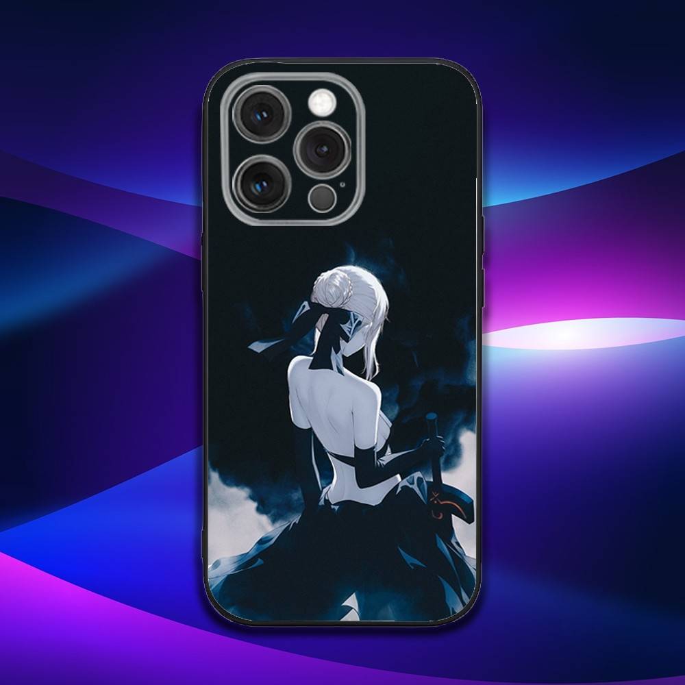 F-Fate Stay S-Saber Night Phone Case For iPhone 16e,16,15,14,13,12,11,Pro,X,XS,Max,XR,Plus,Mini Soft Black Cover