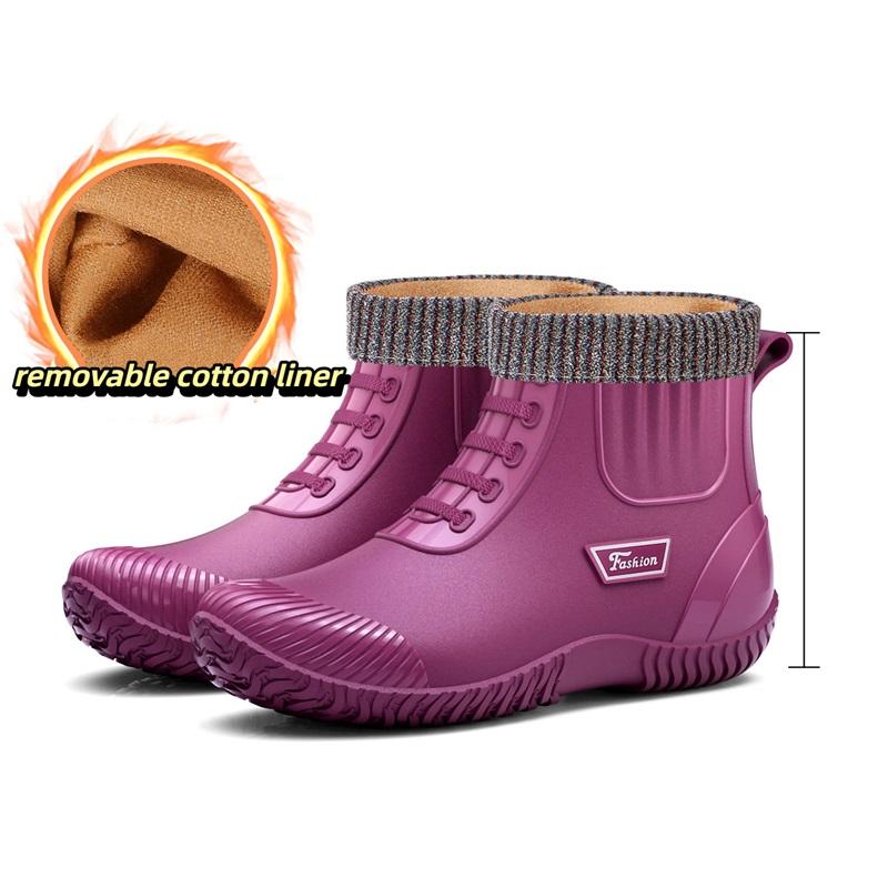 

Female Fashion Outdoor Waterproof Anti Slip Wear Resistant Warm And Cotton Midsole Rain Boots Work Rubber Shoes 41 фіолетовий