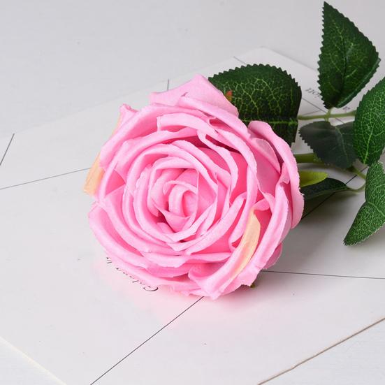 Artificial Rose Flower Big Bloom Fake Silk Rose Flower Realistic Faux Long Stem Rose Bouquet with Leaves for Home Kitchen Party Wedding Decor