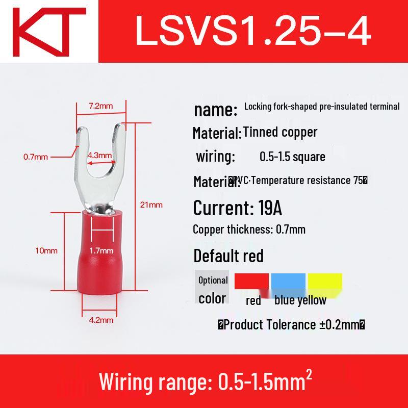 KT KST LSV1.25-3.5-4-5 Fork Type Pre-insulated Copper Lug Cold Crimp Terminal