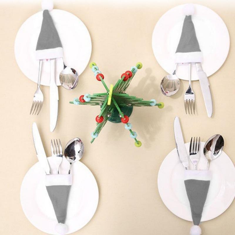 2-30PCS Merry Christmas Decoration Christmas Tableware Bag Holder Christmas Hat Fork Knife Cutlery Bag Christmas Ornament Decor