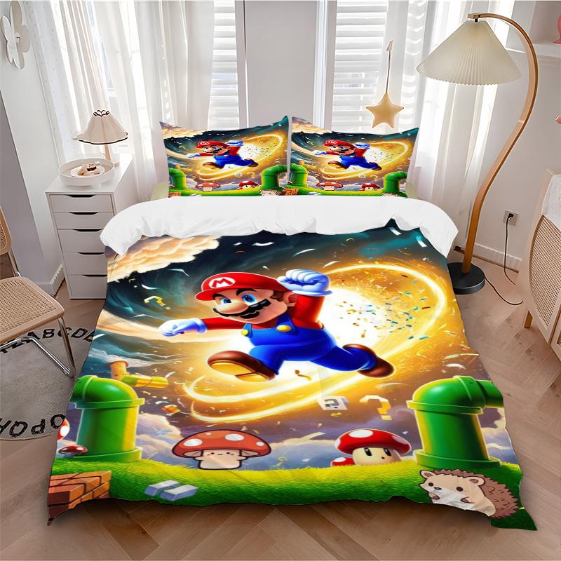 Mario'S Adventure Mushroom Land Print 3Pcs Bedding Setduvet Cover With 2 Bedropillowcase Home Birthday Gift