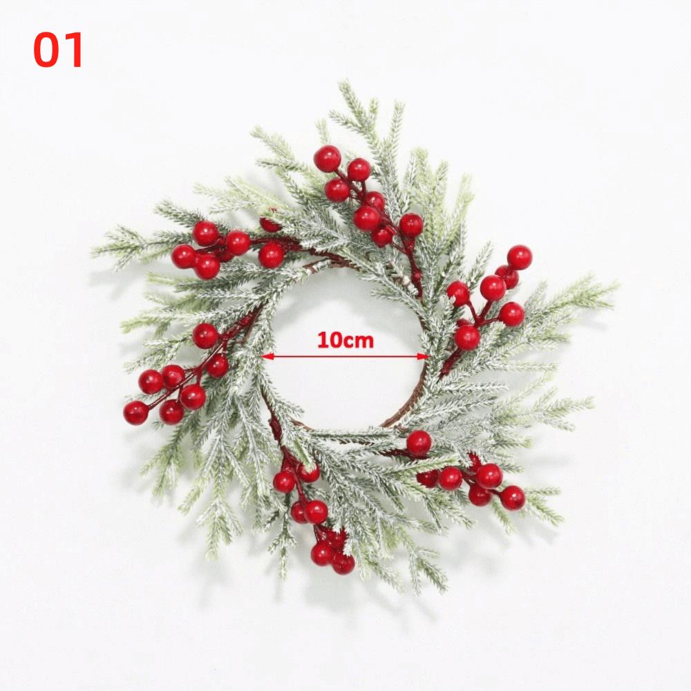 Artificial Christmas Candle Rings with Red Berry Christmas Table Decoration Candle Holder Rings Plastic Small Xmas Candle Wreath