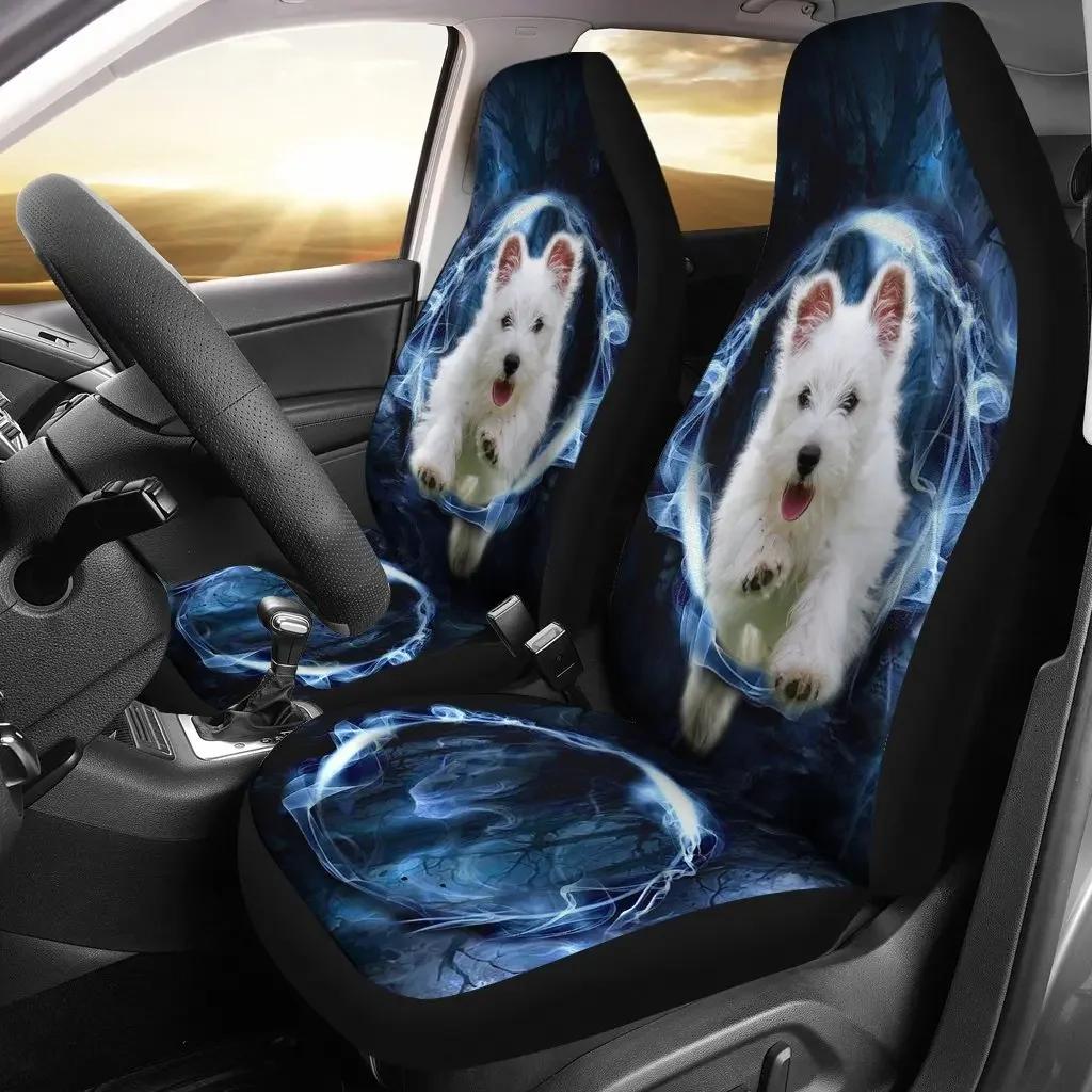 West Highland White Terrier On Blue Print Car Seat Covers Set 2 Pc, Car Accessories Seat Cover
