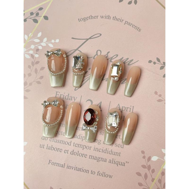 

10 шт./набор чисто ручной работы носимые ногти звездное небо телесный яркий бриллиант мигающие накладные ногти наклейки S