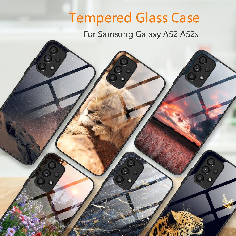 Case For Samsung Galaxy A72 Painted Tempered Glass Phone Cover For Samsung A72 A 72 5G A726B A725F Cases Silicone Bumper Coque