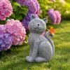 Decorative Sculpture for Balcony Solar Cat Garden Statue, Cute with Butterfly Light, Unique Housewarming Gift Waterproof Resin Animal Statue