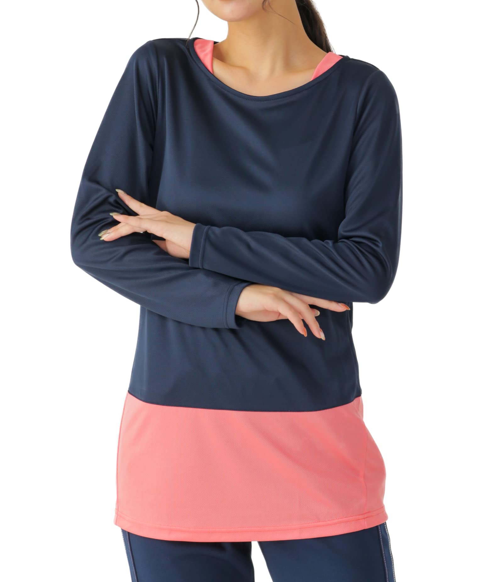 

egneL Yoga and Training Made in Long Sleeve Gym UV Protection Women s Tops, Japan, T-Shirt, Wear, (003, Navy, LL)