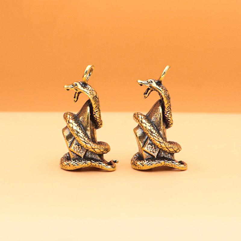 Antique Brass Snake Statue Miniature Figurines Zodiac Animal Desk Decoration Ornaments Brass Crafts Pendant