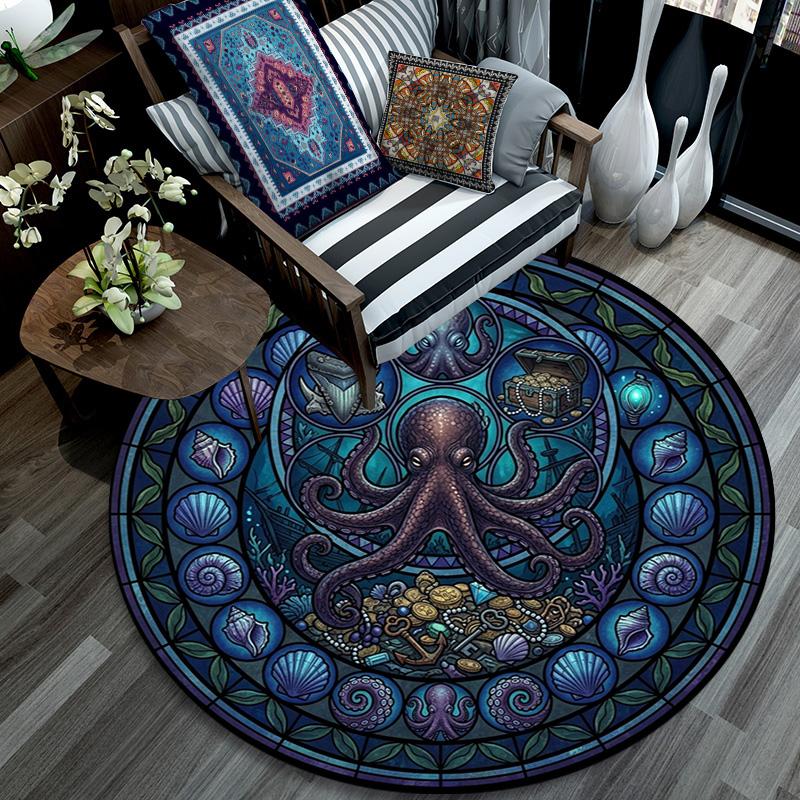Ocean Treasures Panel Round Area Rug Under Office Chairs Bedroom Living Room Home Decor