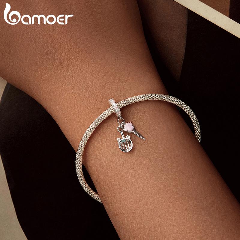 BAMOER 925 Sterling Silver Cute Pet Kit Charm Pendant fit Original Bracelet & Necklaces Jewelry DIY 925 Bamoer Beads