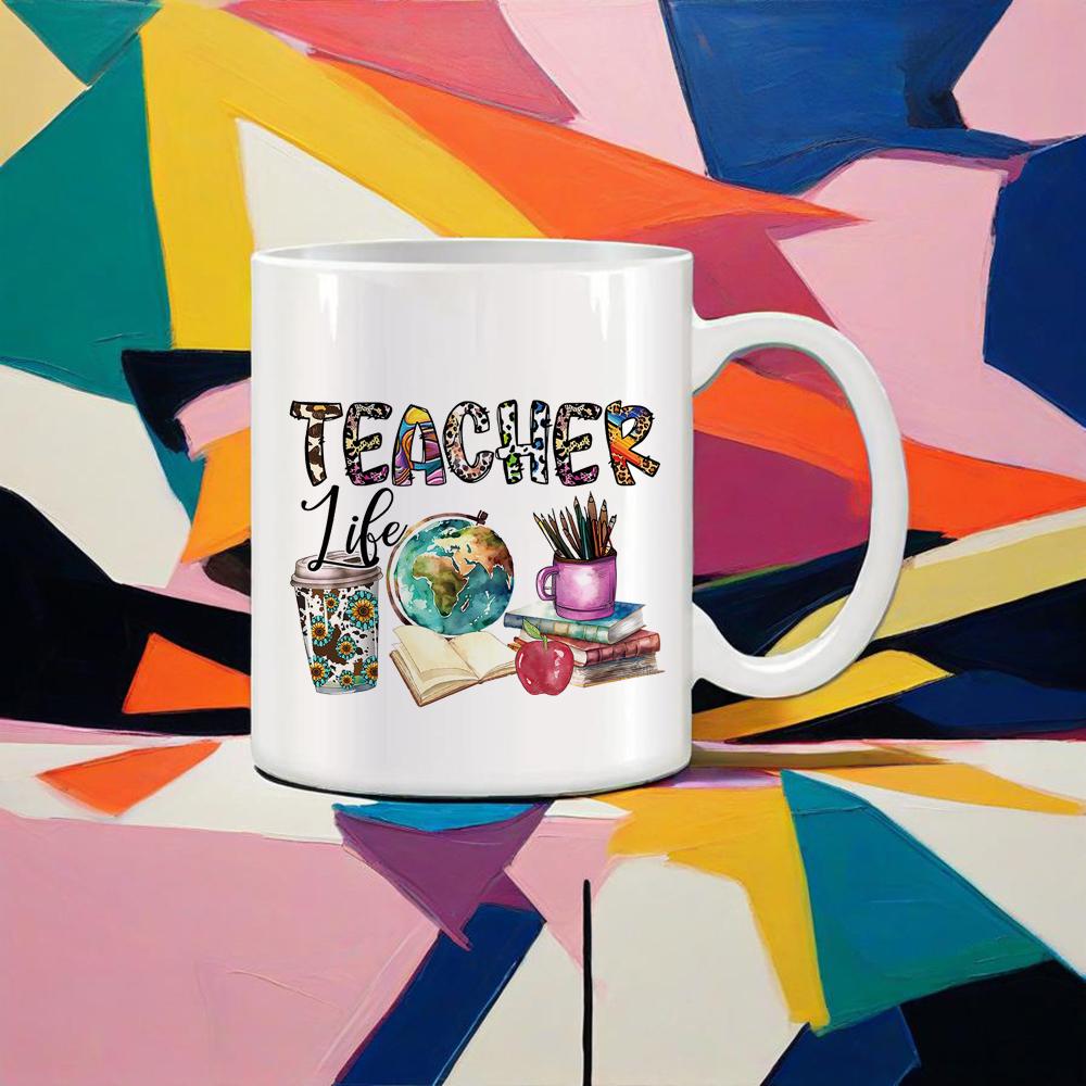 Light Blue Mug for Teachers' Day Lovely Water Mug for Educators Apply Shape Coffee Cup Rainbow Drinkware Back School Use Cups