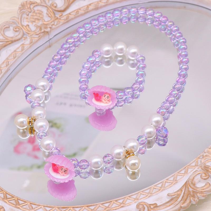 Children's Necklace Accessories, Shell Barbie Pink Cute Girls' Jewelry, Imitation Pearl Bracelet Necklace
