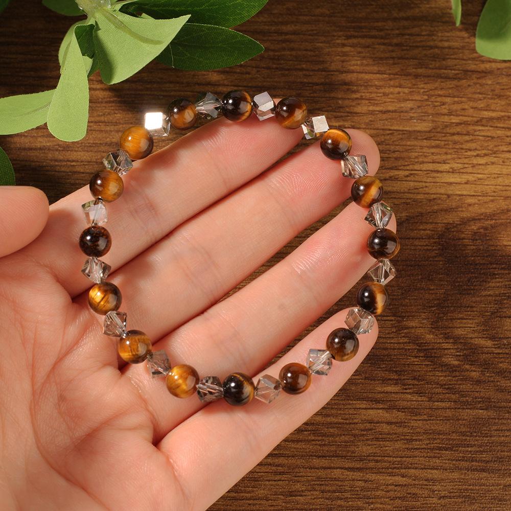 Festliche Geschenke Tigerauge Klarer Kristall Quadratisches Perlenarmband Natürlicher Modeschmuck Für Männer Frauen Tägliches Tragen Geschenk
