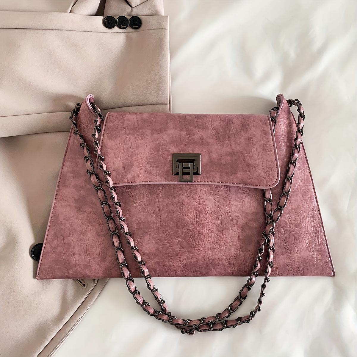 

Большая вместительная сумка-мессенджер, винтажный квадратный кошелек с клапаном на цепочке, женская сумка через плечо из искусственной кожи розовый