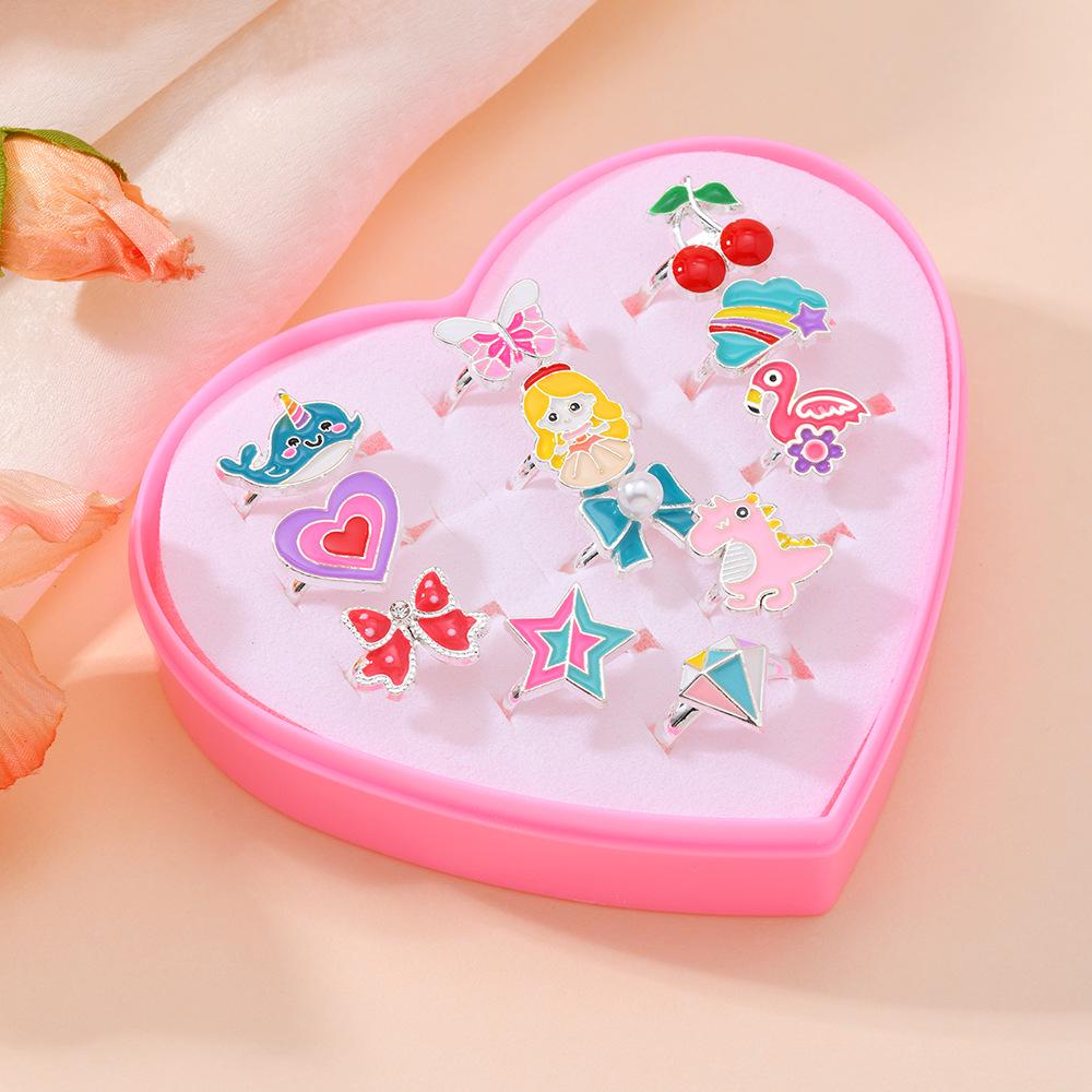 Inel Deschis din Aliaj de Zinc Cutie Cadou 12 Piese – Stil Dulce & Cool, Ideal pentru Zile de Naștere sau Suveniruri