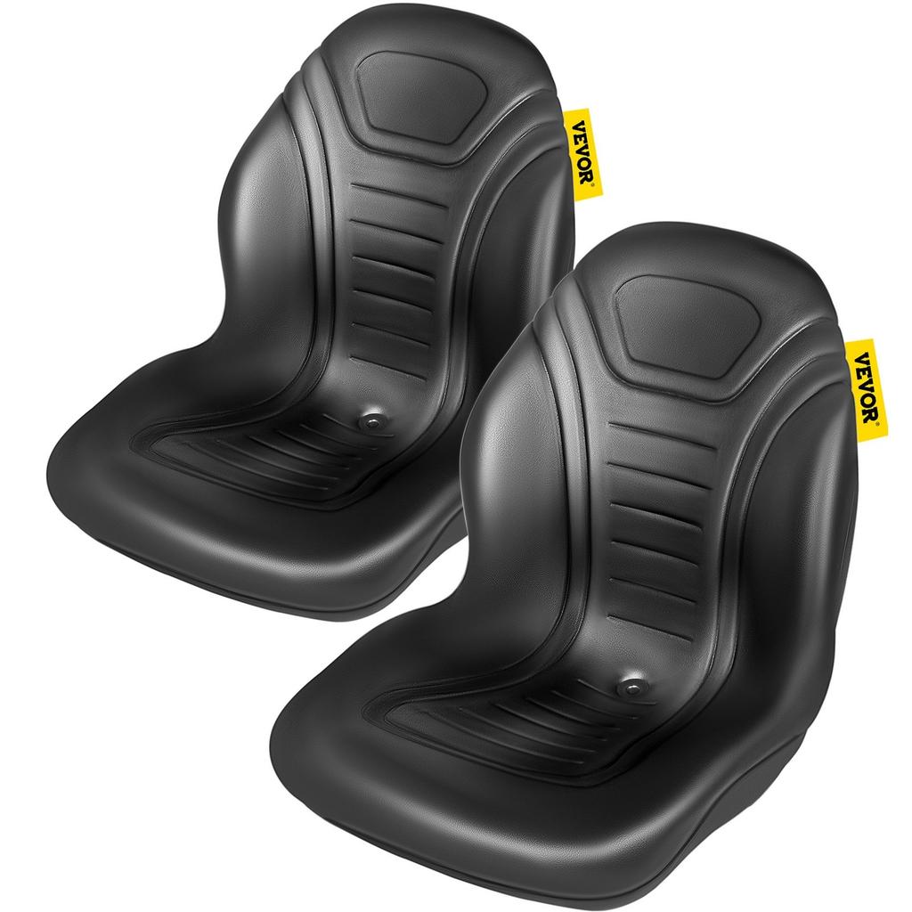 Universal Tractor Seat Replacement, Compact High Back Mower Seat Pair, Black Vinyl Forklift Seat, Central Drain Hole Skid Steer Seat with Mounting