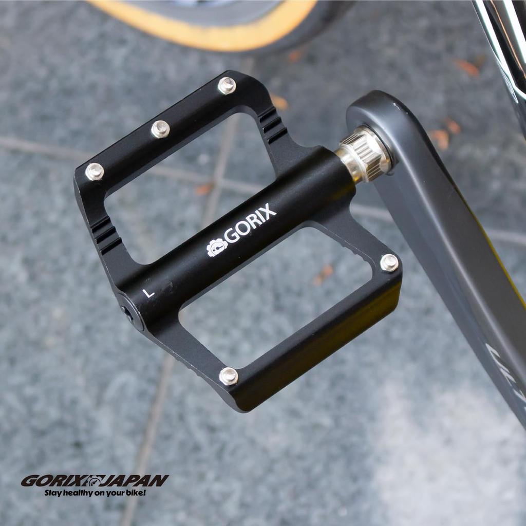 GORIX Bicycle Pedals Flat Pedals Aluminum Lightweight Thin Wide Flat Spike Pins Stylish Simple Design Flat Pedal Black Durable Suitable for Road Cross
