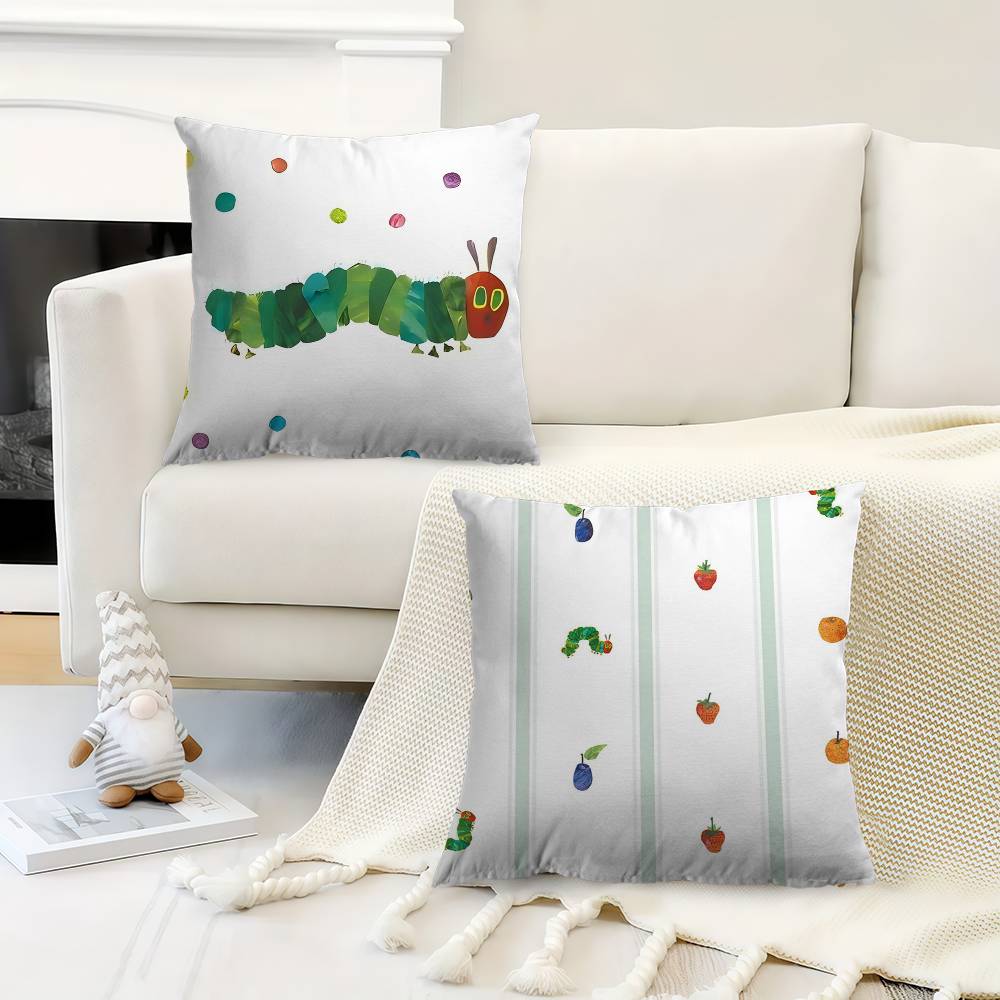The Very Hungry Caterpillar Cute Pillow Covers Cartoon Sofa Decorative Home Double-Sided Printing Short Plush Cute Cushion Cover