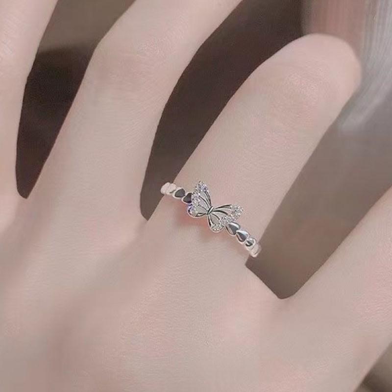Ventfille   Copper Zircon Butterfly Ring For Women Fresh Luxury Aesthetic Elegant Austere Jewelry Gift Dropshipping