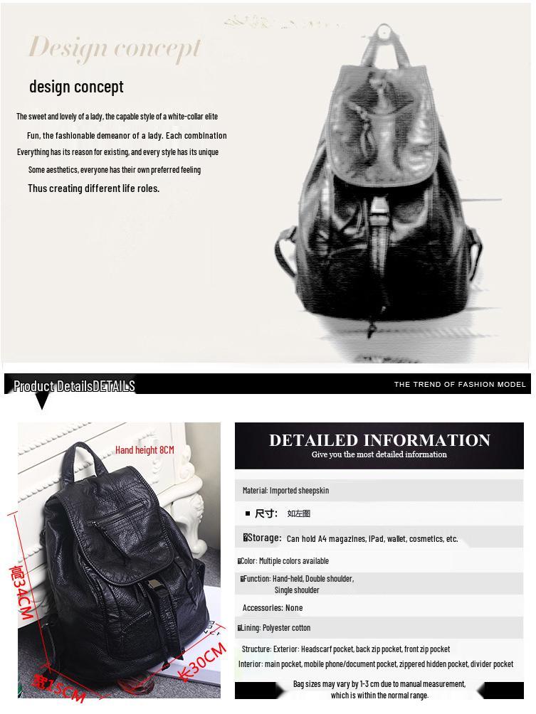 Damenrucksack aus Lammleder im koreanischen Stil mit Stickerei - Modisch & geräumig für Reisen oder die Schule