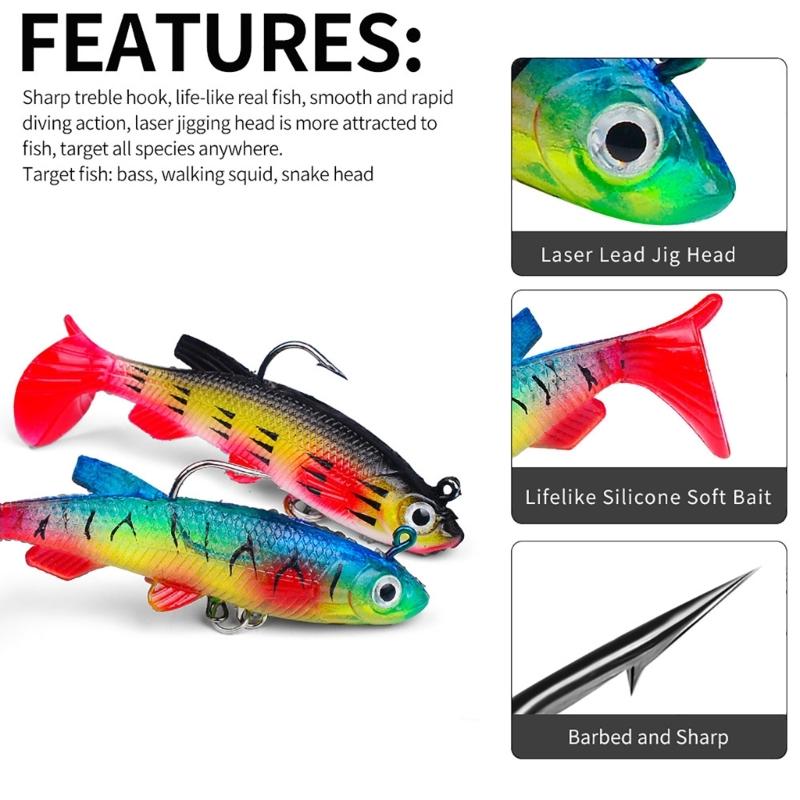 5Pcs Fishing Jig Soft Lures Set with Jig Head, Soft Swimbaits with Paddle Tail