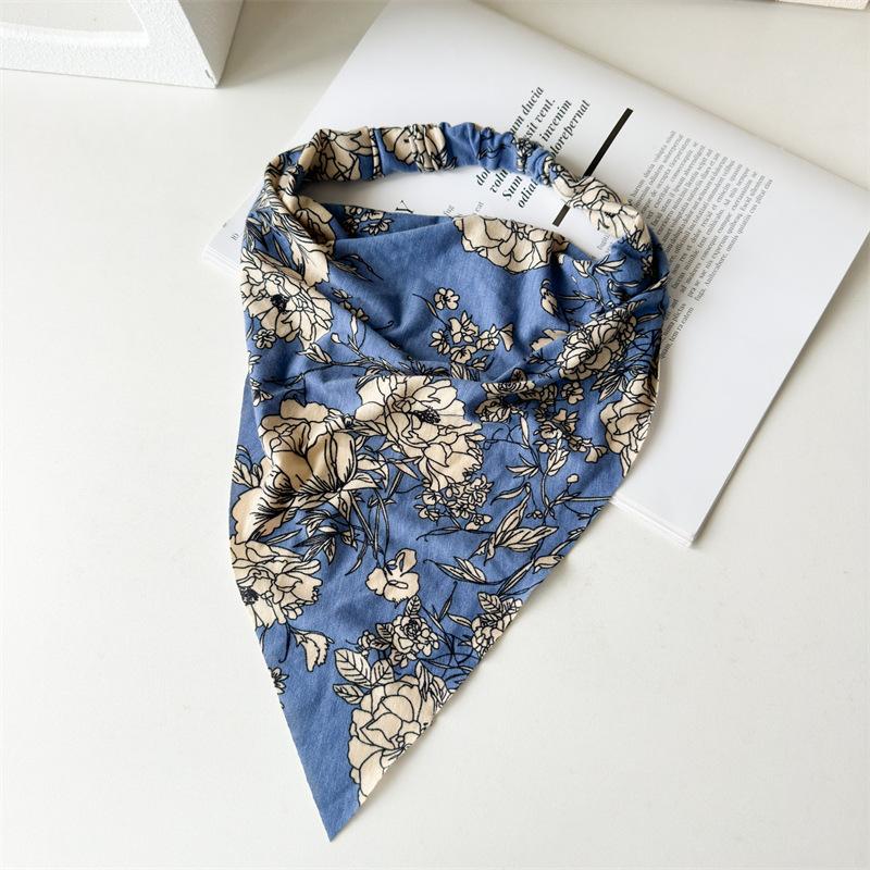 

Floral Triangle Bandana Headband Women Vintage Style Hair Accessories for Summer Vacation Beach Hair Decor blue